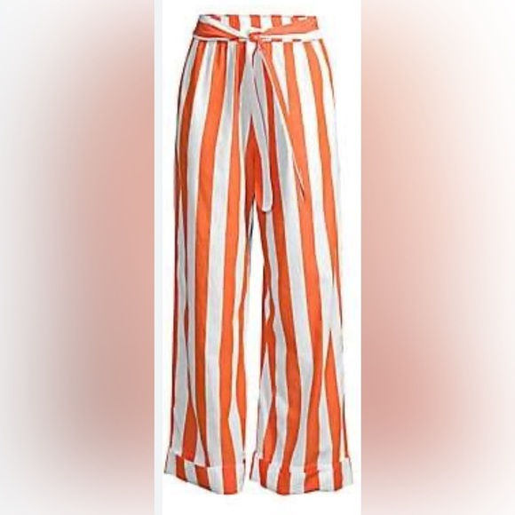 Sasha Belted Striped Organic Cotton- Broadcloth Wide-Leg Pants Mara Hoff… - Picture 4 of 8